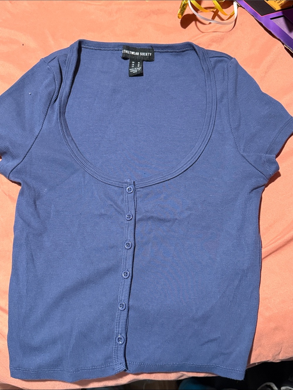 Streetwear Society Women's Periwinkle Button-Front Scoop Neck Top